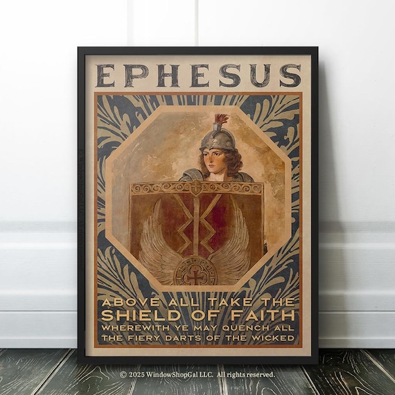 Ephesus Shield of Faith Bible Verse Vintage Religious Poster