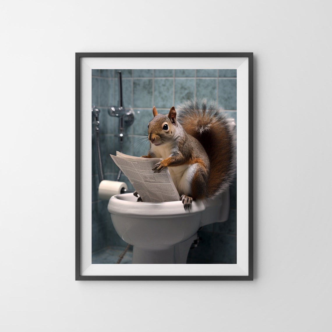 Squirrel on the Toilet Reading Newspaper Funny Bathroom Poster - Image 3