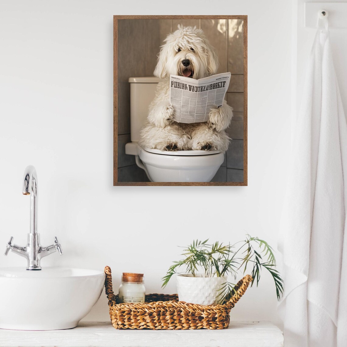 Old English Sheepdog on the Toilet Reading a Newspaper Poster - Image 2