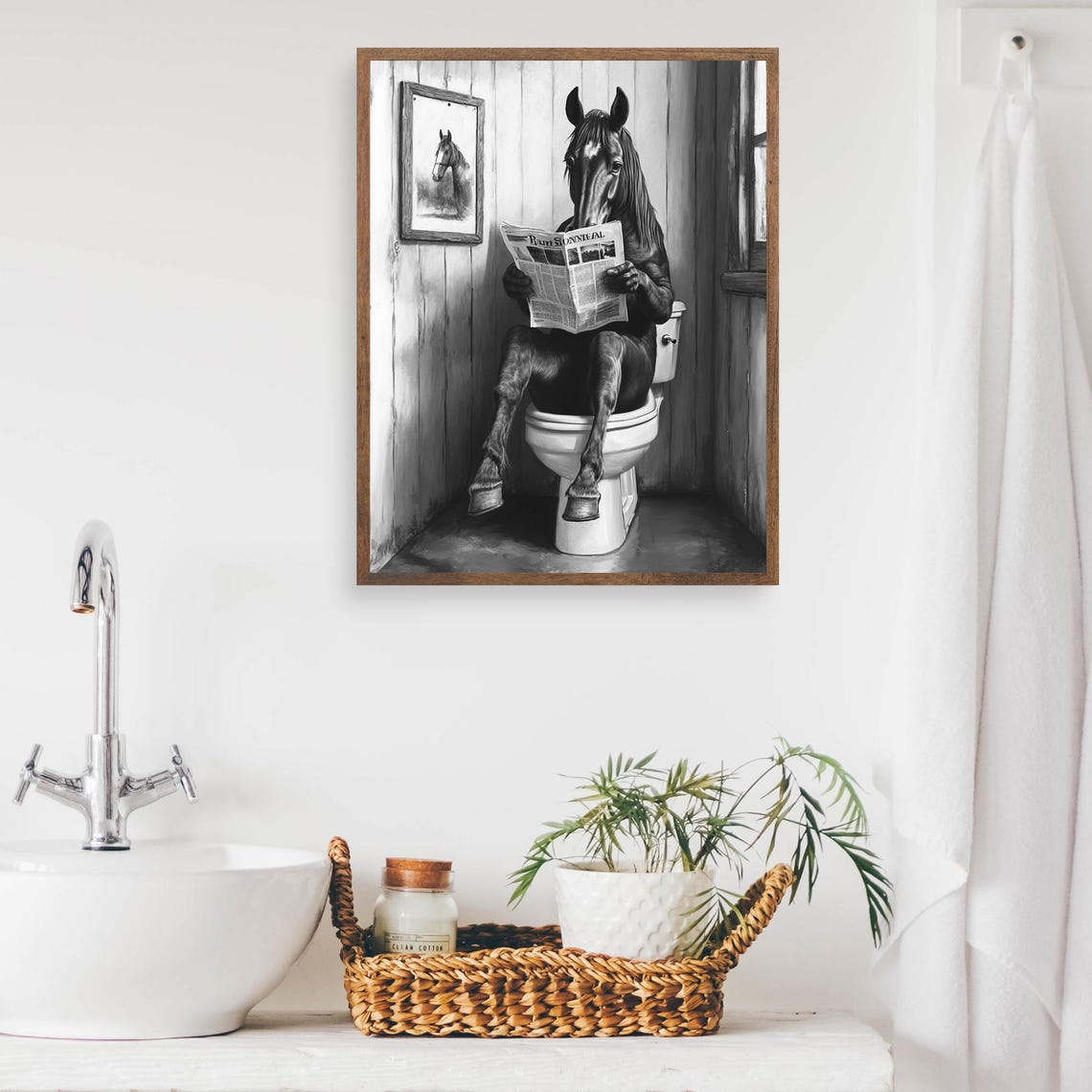 Horse Reading Newspaper On Toilet Funny Rustic Bathroom Poster - Image 2
