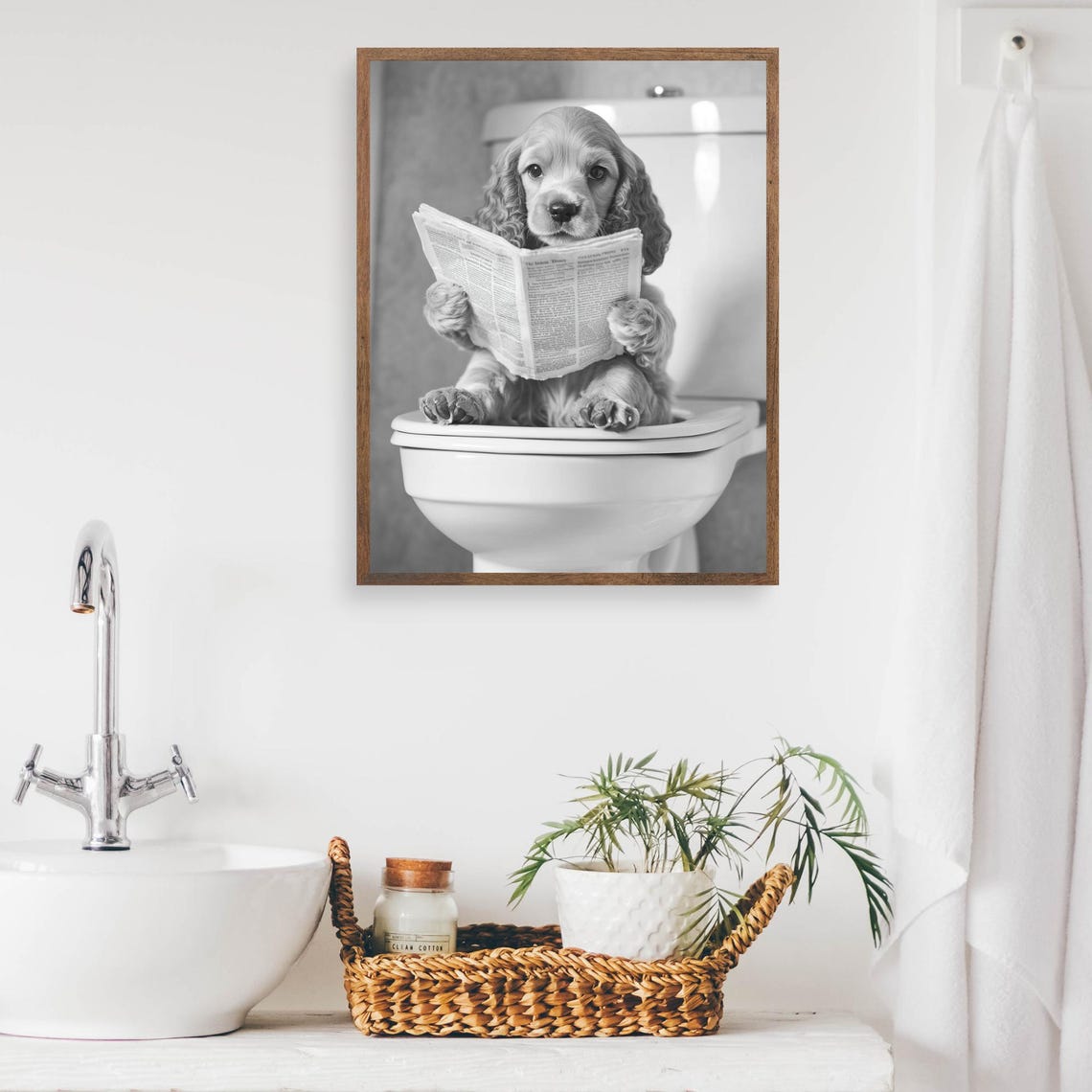 Cocker Spaniel Puppy Reading a Newspaper on the Toilet Funny Poster - Image 2