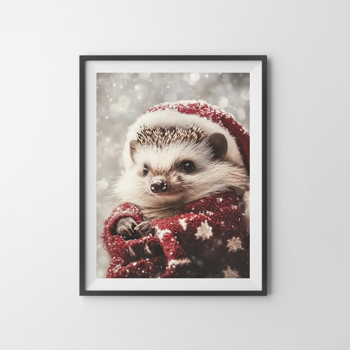Hedgehog Wearing a Santa Hat and Red Scarf in the Snow Cute Poster - Image 3
