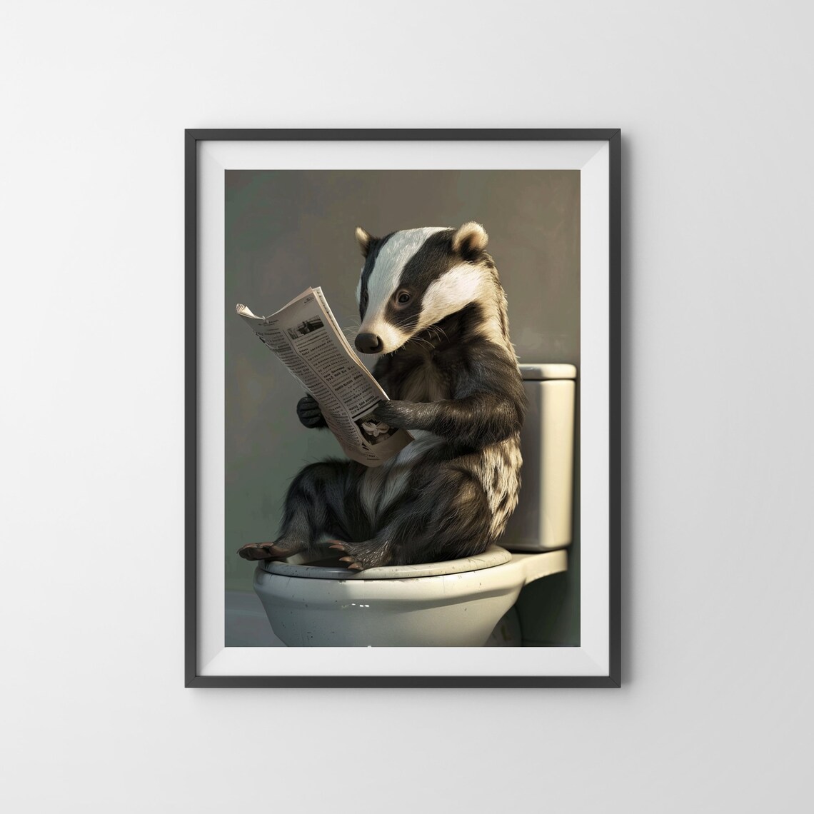 Badger Reading Newspaper On Toilet Funny Bathroom Poster Art - Image 3