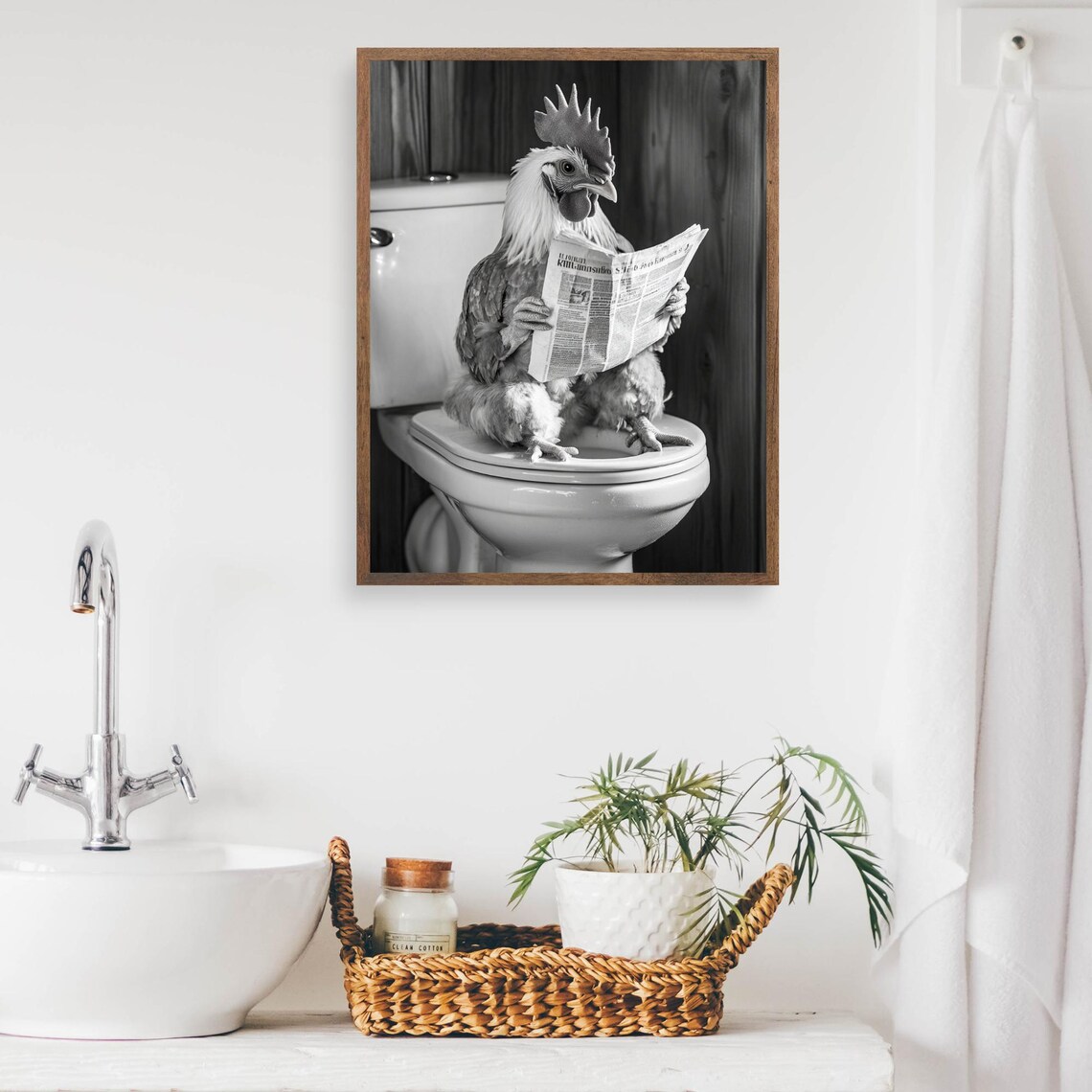 Chicken On The Toilet Vintage Bathroom Humor Art Print - Image 2