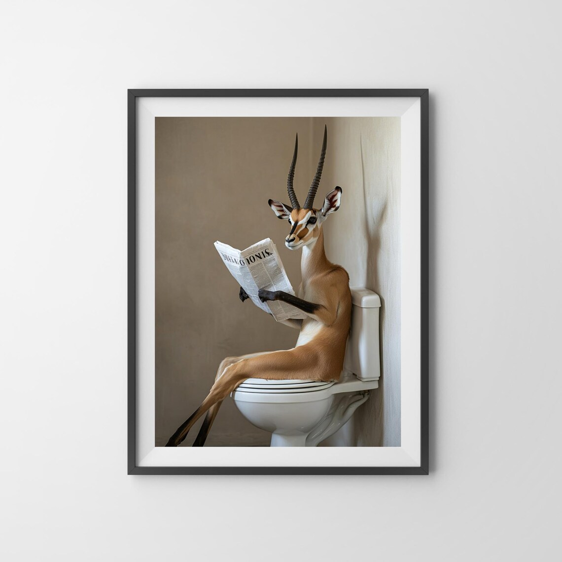 Funny Gazelle on Toilet Reading Newspaper Quirky Bathroom Poster - Image 3