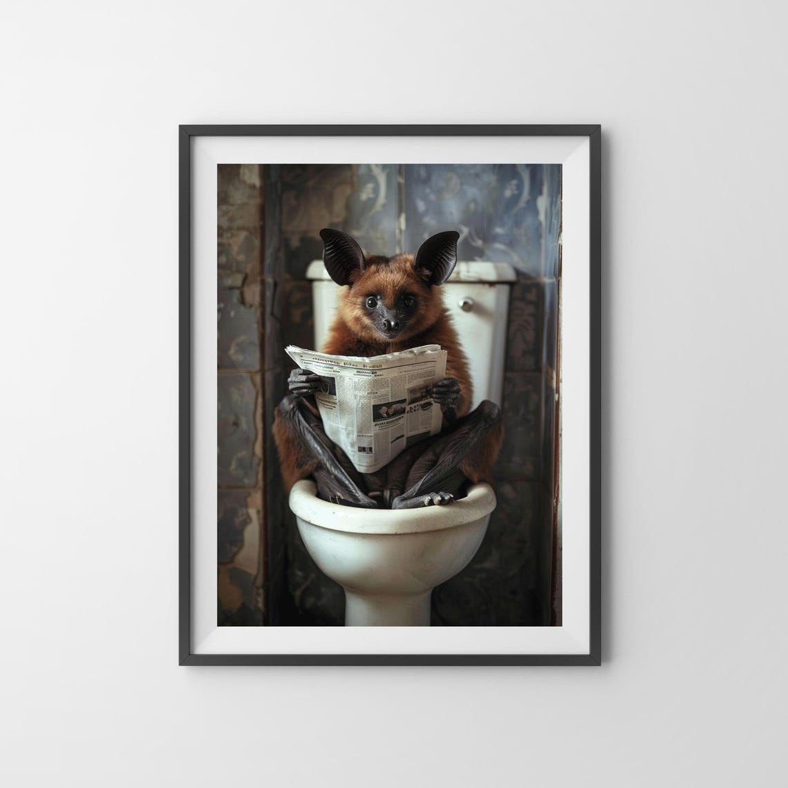 Fruit Bat Reading Newspaper on Toilet Funny Vintage Bathroom Poster - Image 3