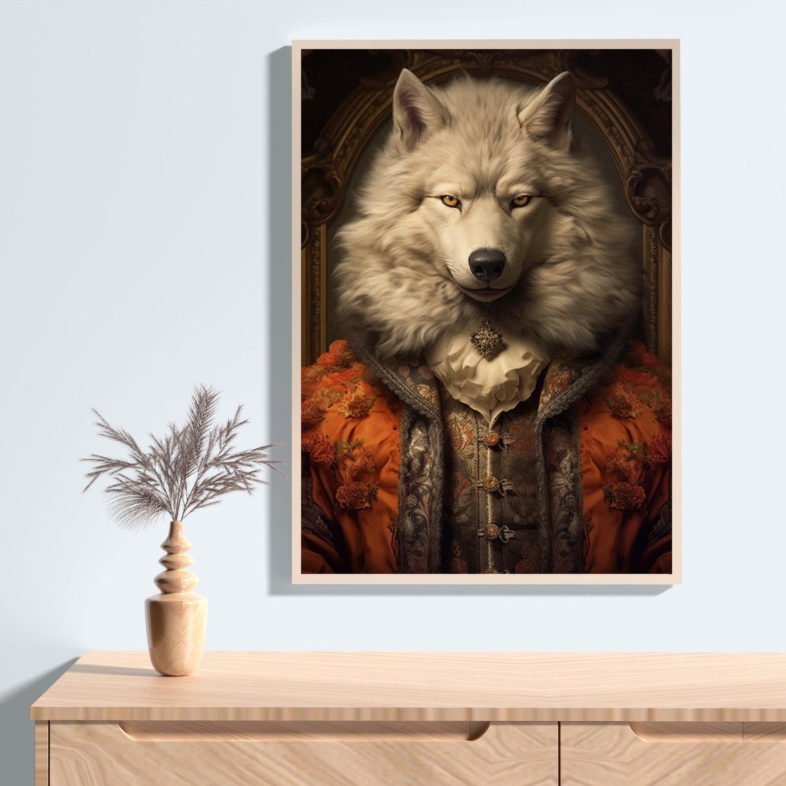 Regal White Wolf Renaissance Portrait Funny Royal Animal Poster - Image 2