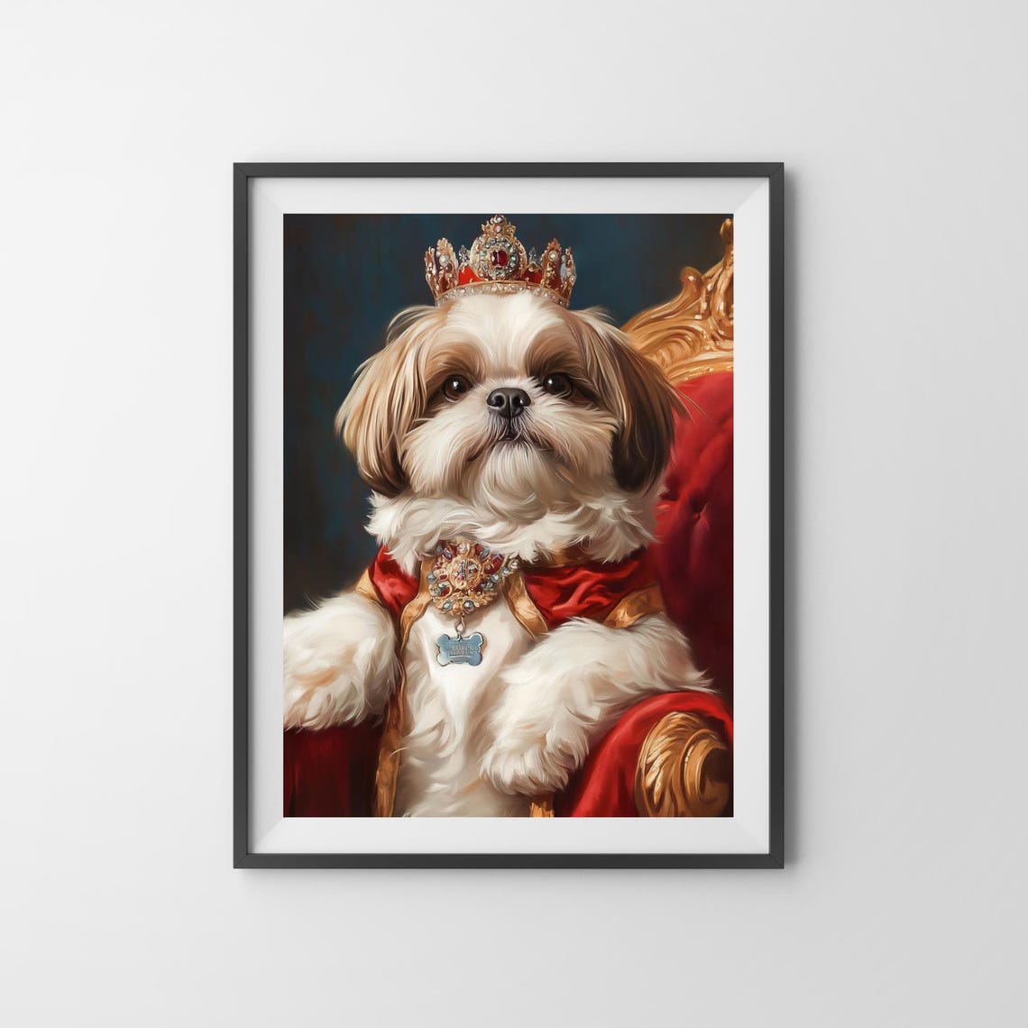 Shih Tzu King Wearing a Crown and Red Royal Robe on Throne Poster - Image 3