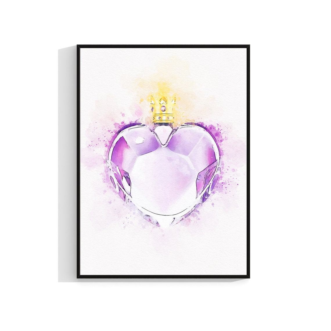 Purple Heart Perfume Bottle Gold Crown Watercolor Beauty Art Poster