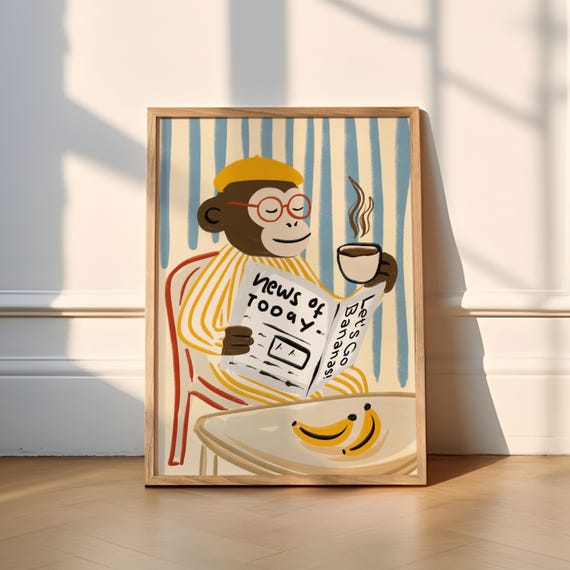 Monkey News Funky Funny Poster Print