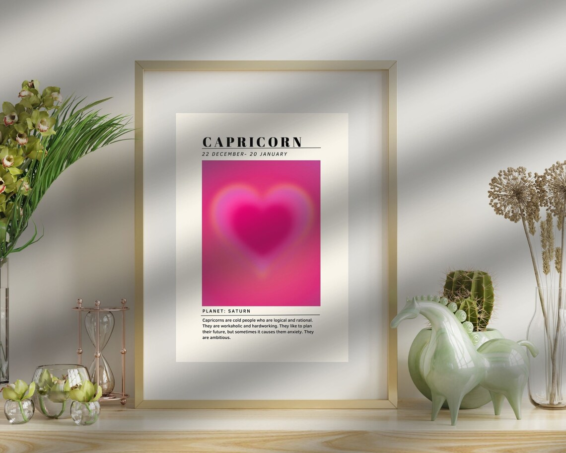 Capricorn Pink Aura Zodiac Star Sign Astrology Birthday Wall Poster - Image 3