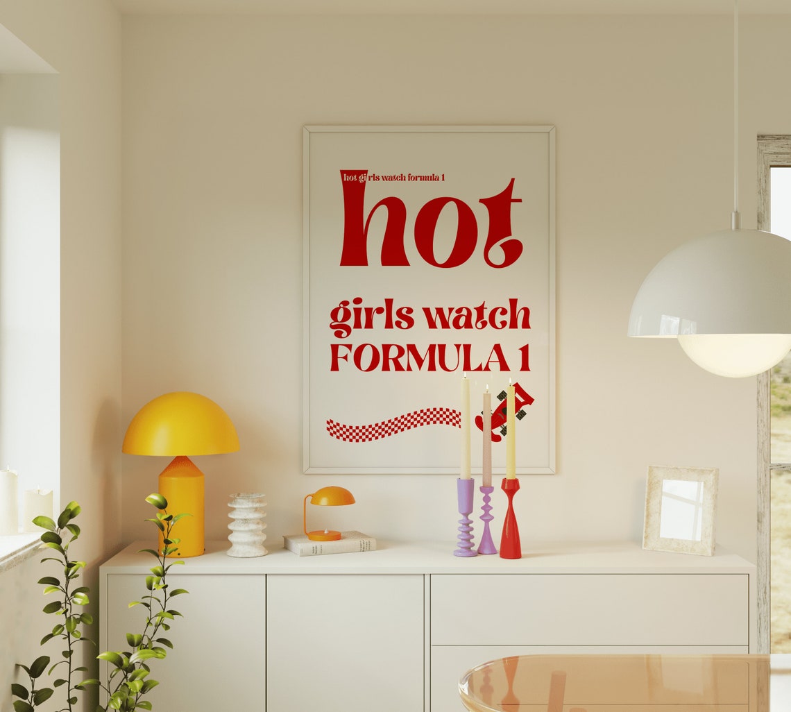 Hot Girls Watch Formula 1 Retro Red Typography Racing Fan Poster - Image 2