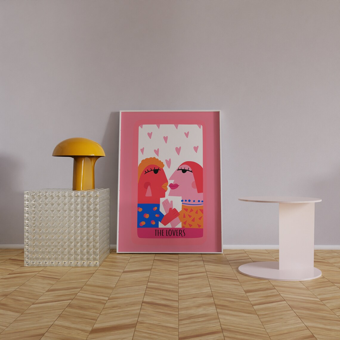 The Lovers Tarot Style Couple Illustration Poster in Bright Pop Art Colors - Image 4