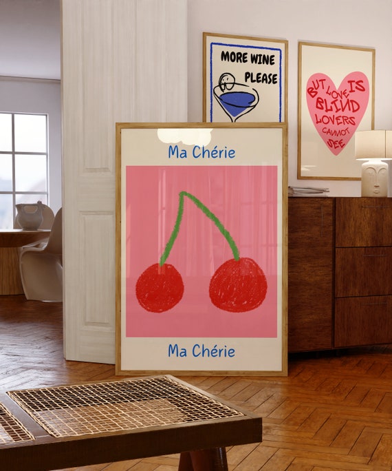 Cherry Poster Retro Wall Art 70s Psychedelic Print Funky Wall Decor Cherry Wall Art Aesthetic Print Trendy Wall Art