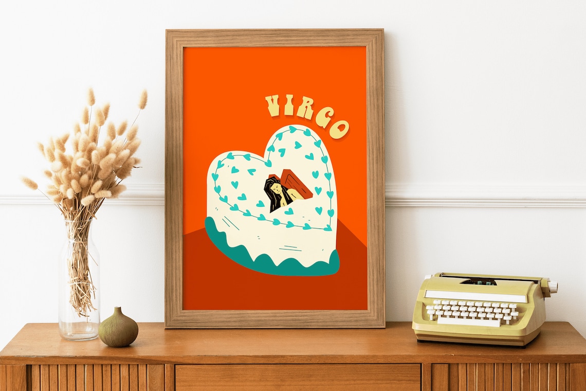 Virgo Heart Cake Zodiac Birthday Orange Cute Retro Astrology Wall Poster - Image 4