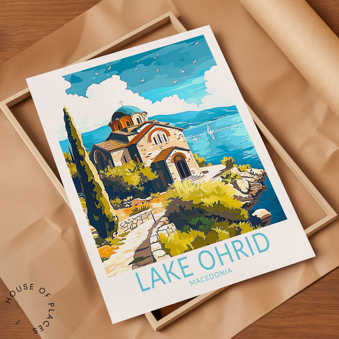Lake Ohrid Macedonia Cliffside Church Over Blue Water Travel Poster - Image 2