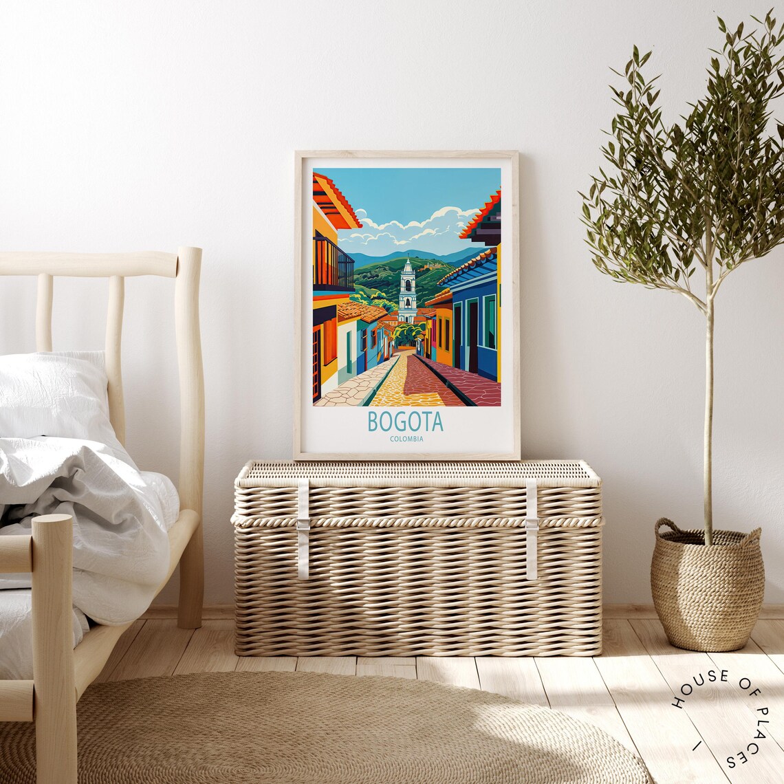 Bogota Colombia Travel Poster Colonial Street Church Tower Scene - Image 4