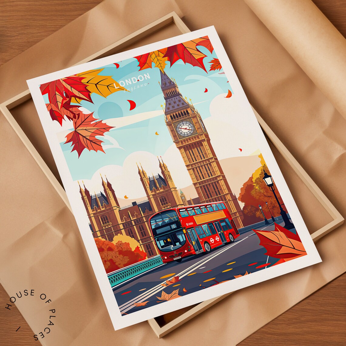 London England Travel Poster, Big Ben Bridge Wall Art - Image 2