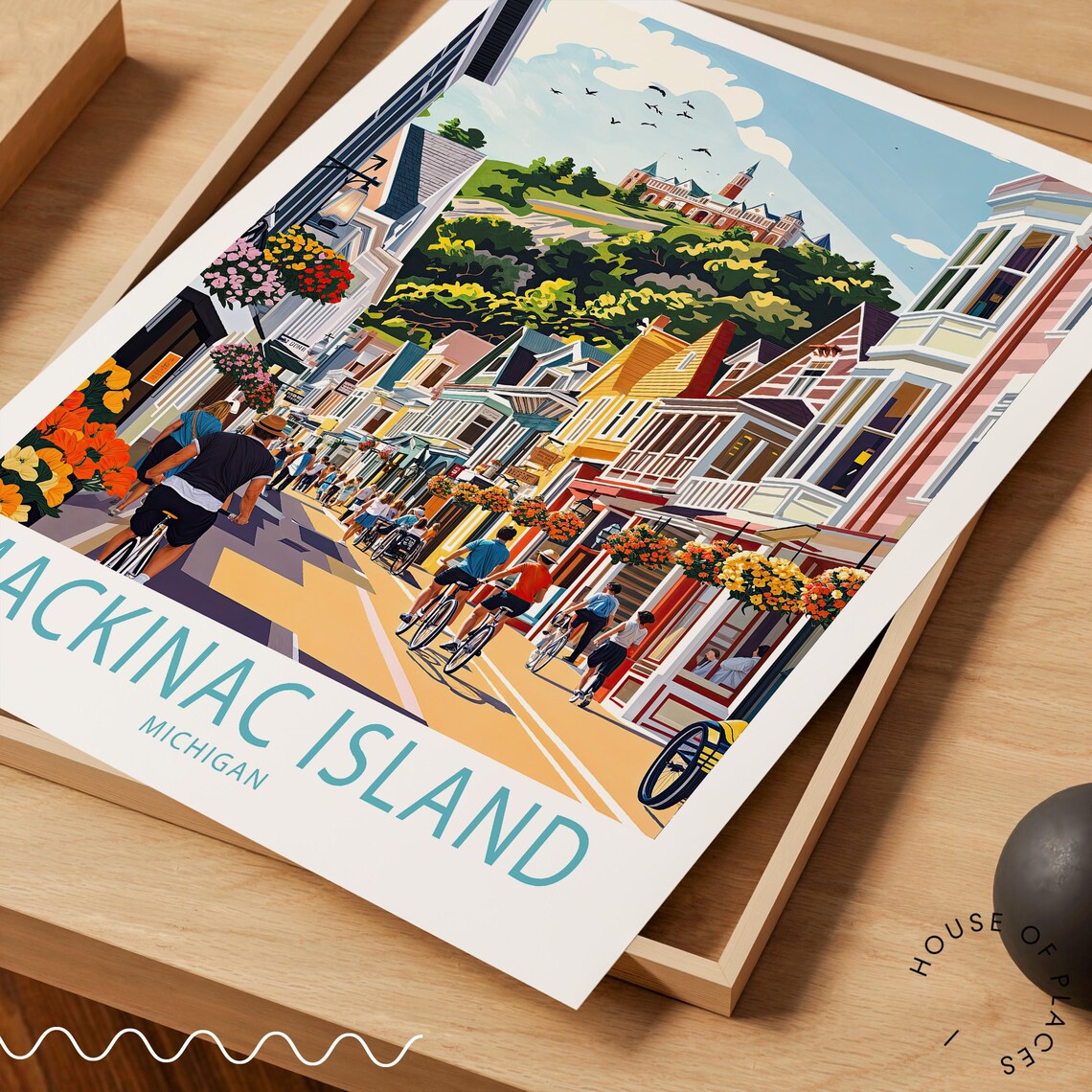 Mackinac Island Michigan Flowered Main Street Bicycles Travel Poster - Image 3