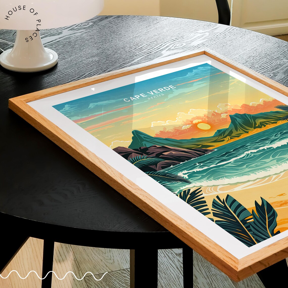 Cape Verde Africa Tropical Sunset Beach Palms Ocean Waves Bay Poster - Image 2