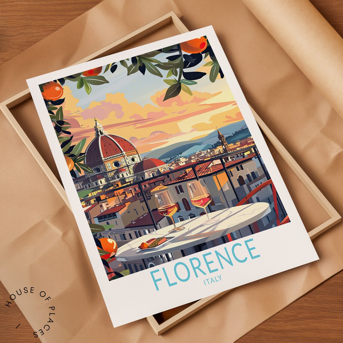 Florence Italy Sunset Travel Poster, Wall Art Decor - Image 2