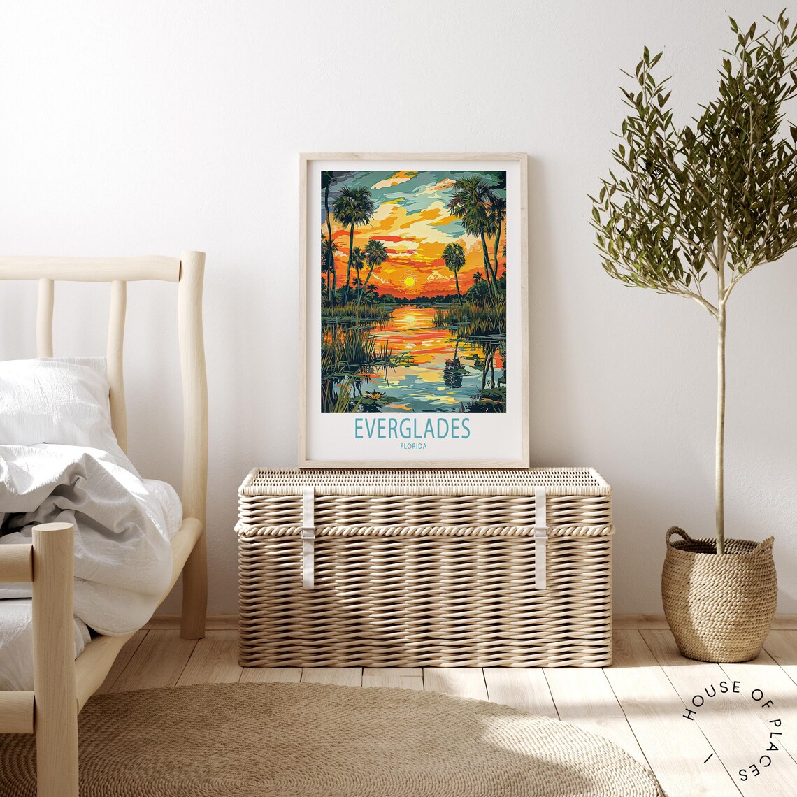 Everglades Florida Sunset Reflecting on Still Wetland Water and Palms Poster - Image 2
