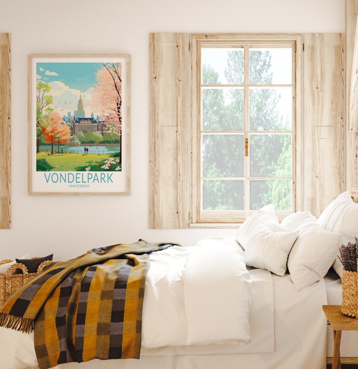 Vondelpark Amsterdam Spring Blossom Park Pond Scene Travel Poster - Image 2