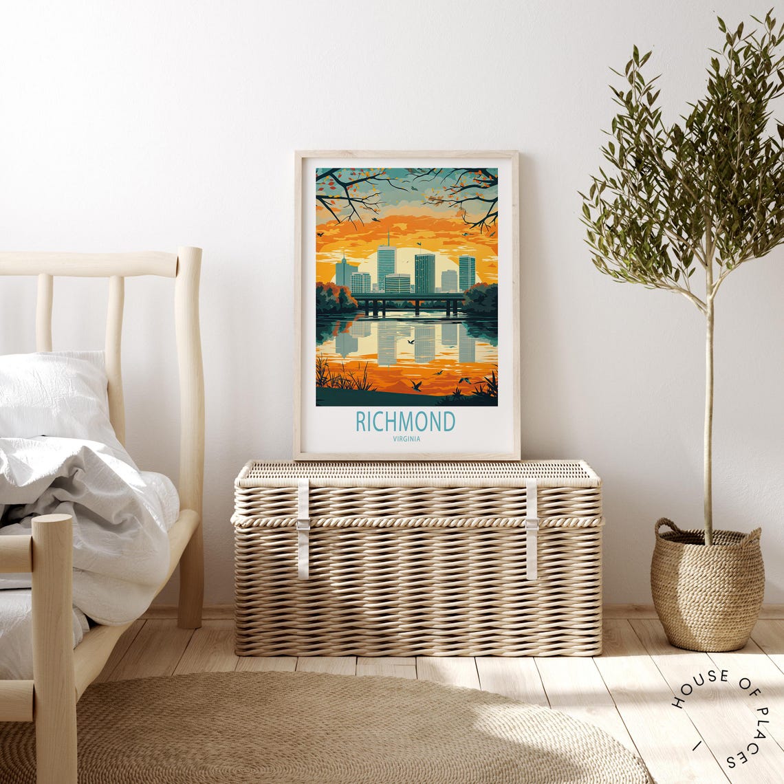 Richmond Virginia Golden Hour Skyline Bridge River Scene Poster - Image 2