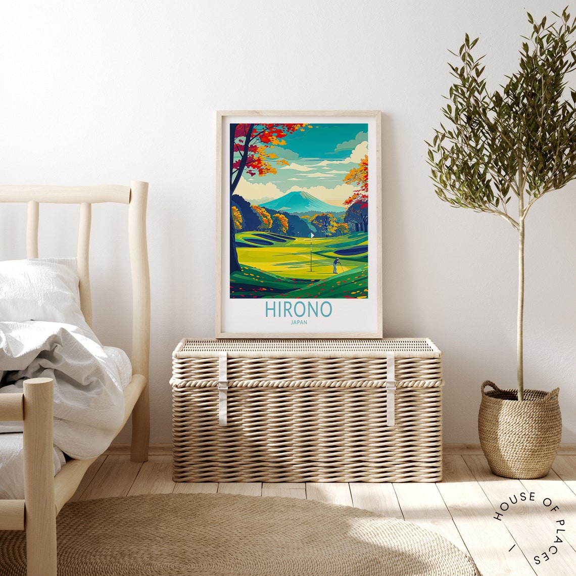 Hirono Japan Autumn Maple Golf Course with Golfer Travel Poster - Image 3