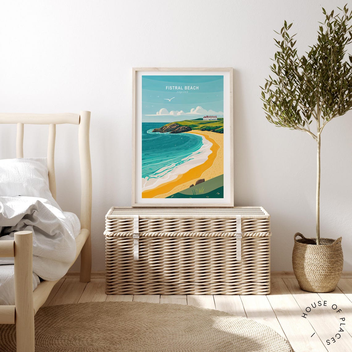 Fistral Beach England Sunny Sand and Surf Coastal View Poster - Image 2