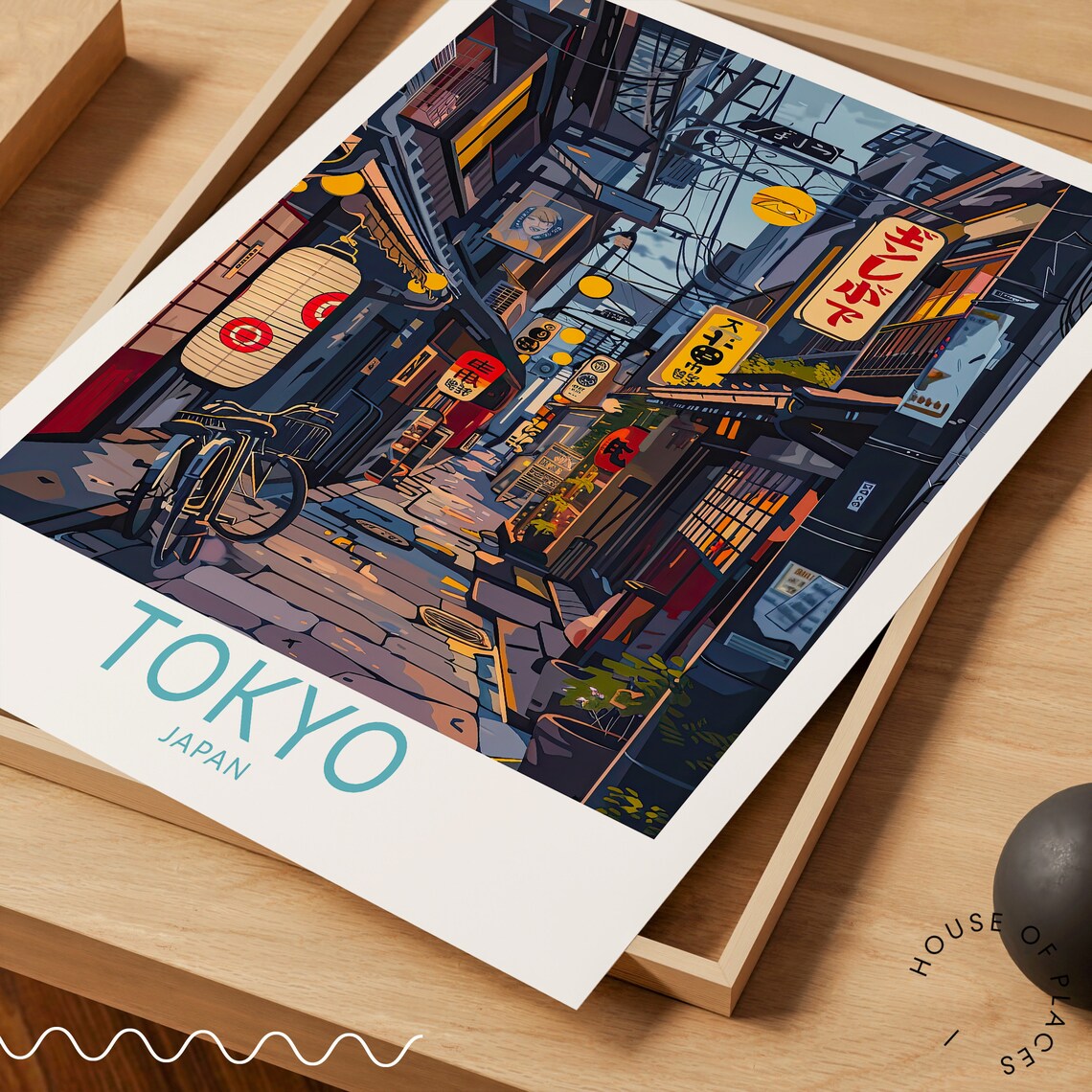 Tokyo Japan Lantern Lit Izakaya Alley Night Bicycle Travel Poster - Image 2