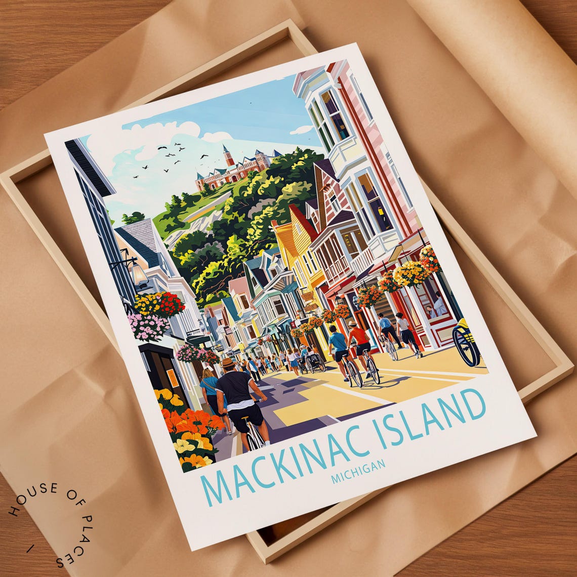Mackinac Island Michigan Flowered Main Street Bicycles Travel Poster - Image 2