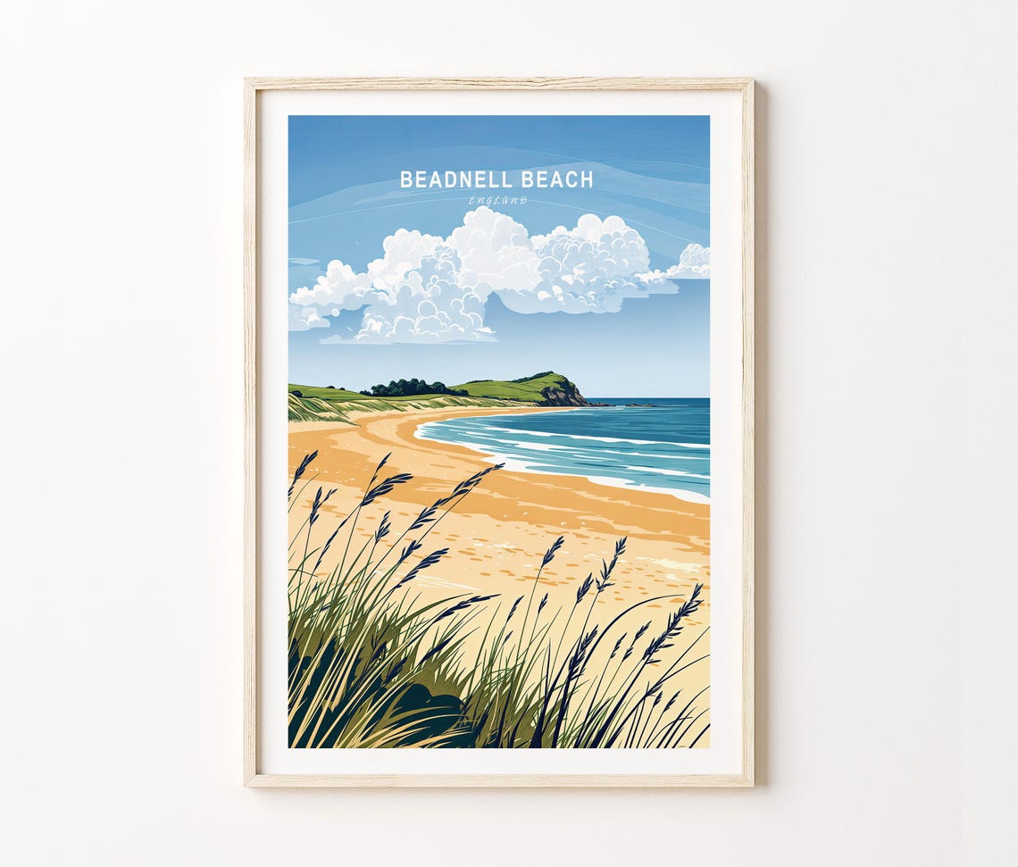 Beadnell Beach England Scenic Sandy Shore Dune Grass Cloud Poster - Image 3