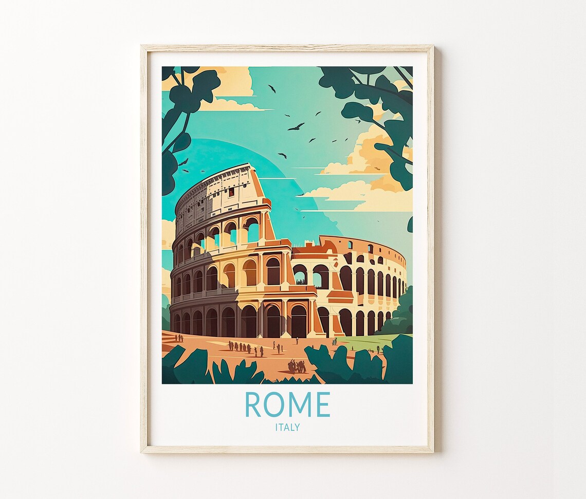 Rome Italy Travel Poster, Colosseum Travel Print