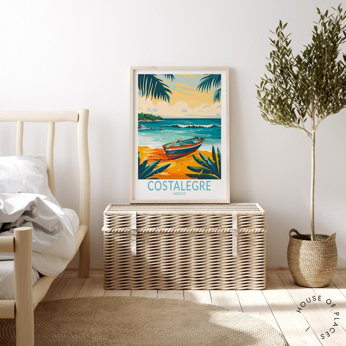 Costalegre Mexico Tropical Beach With Boat Vintage Style Travel Poster - Image 3