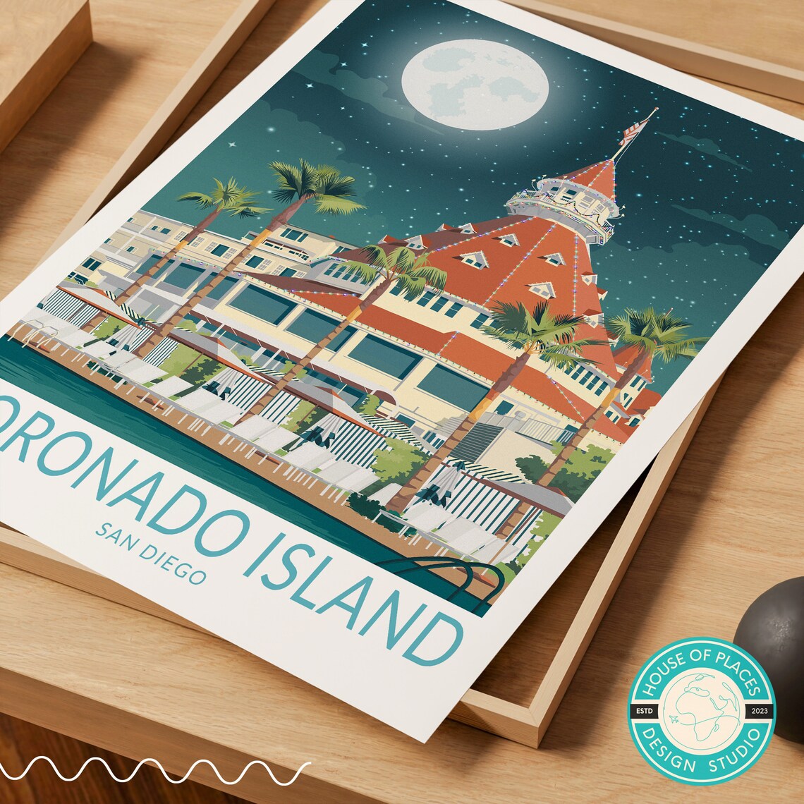 Coronado Island San Diego Night Moon Poster Vintage Travel Style - Image 2