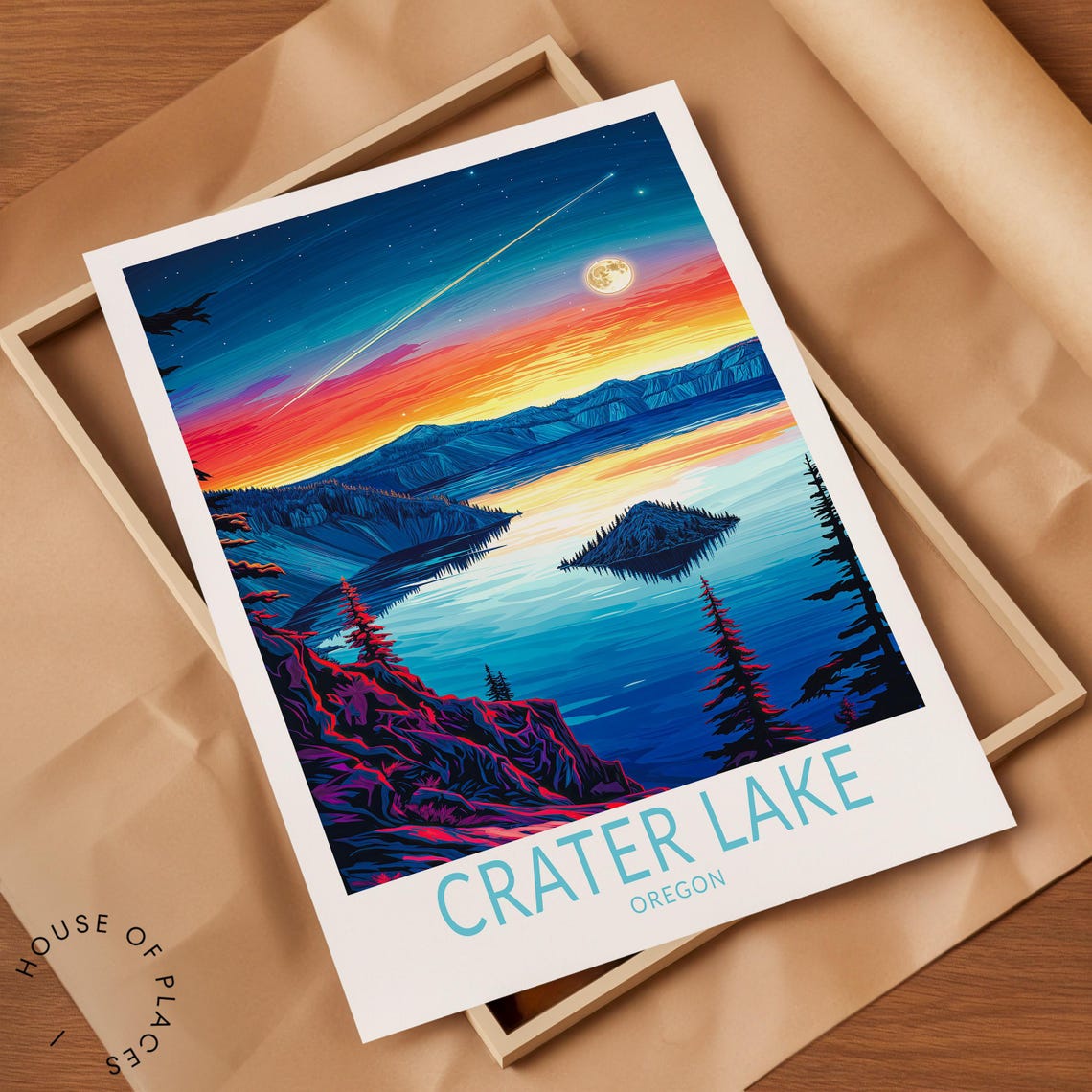 Crater Lake Oregon Travel Poster Oregon City Wall Art Crater Lake Travel Print City Personalised Gifts Wedding Present - Image 2