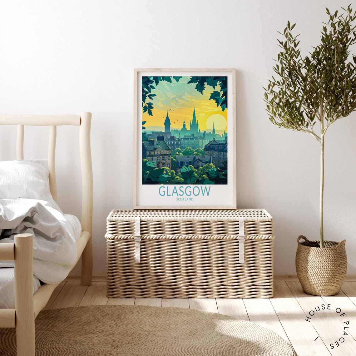 Glasgow Scotland Skyline at Sunset with Church Spires Travel Poster - Image 4