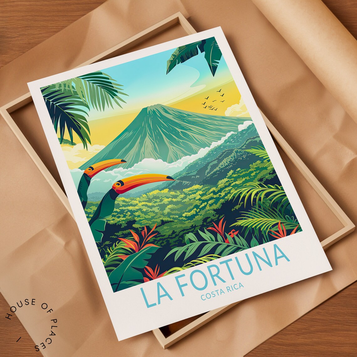 La Fortuna Costa Rica Toucan Pair And Arenal Volcano Travel Poster - Image 2