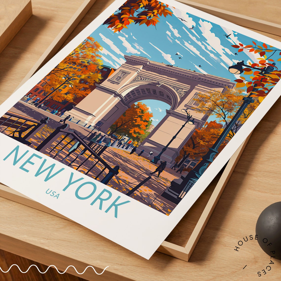 New York Washington Square Arch Autumn Fall Foliage Travel Poster - Image 3