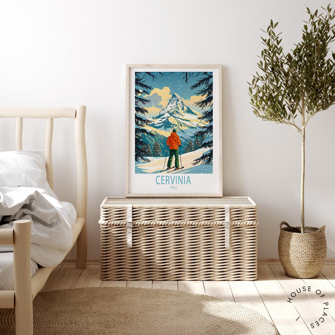 Cervinia Italy Skier Beneath the Matterhorn Snow Peak Poster - Image 2