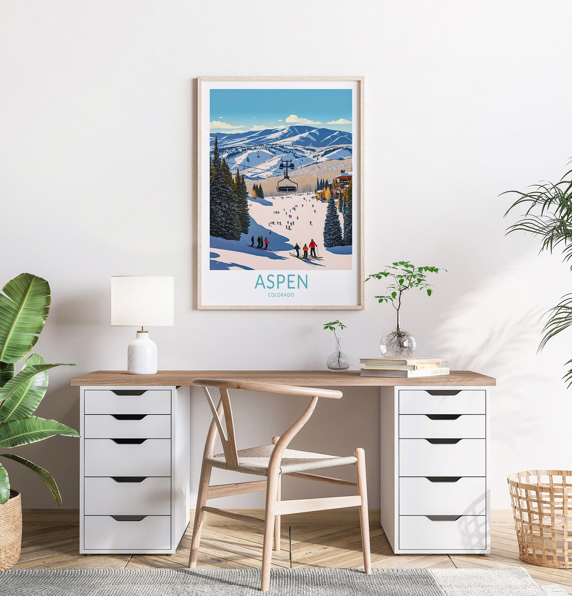 Aspen Ski Travel Poster, Colorado Winter Scene - Image 2