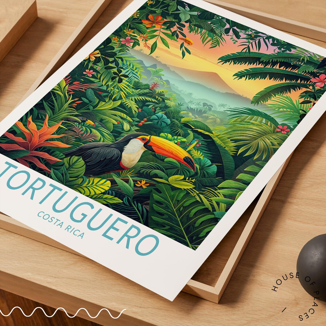Tortuguero Costa Rica Toucan Jungle Sunset Retro Travel Poster - Image 3