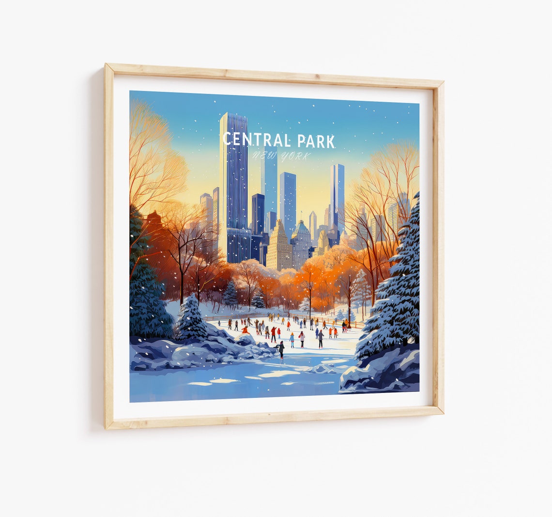 Central Park New York Winter Ice Skating Scene Travel Poster - Image 3