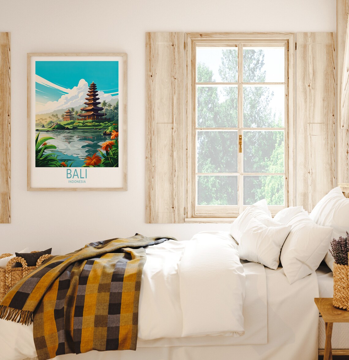 Bali Indonesia Lakeside Temple Scenic Tropical Garden Travel Poster - Image 3