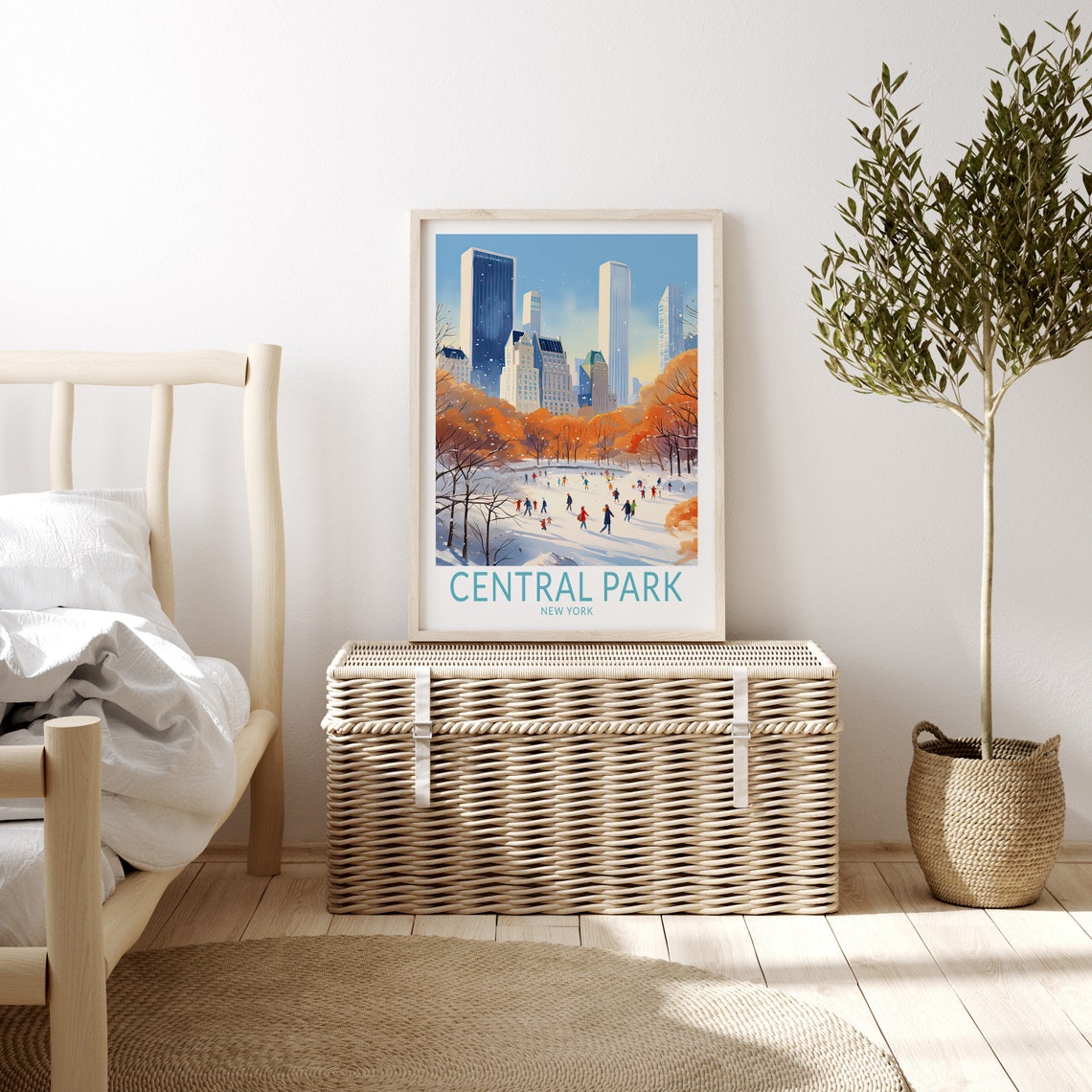 Central Park New York Winter Ice Skating Scene Travel Poster Art - Image 3