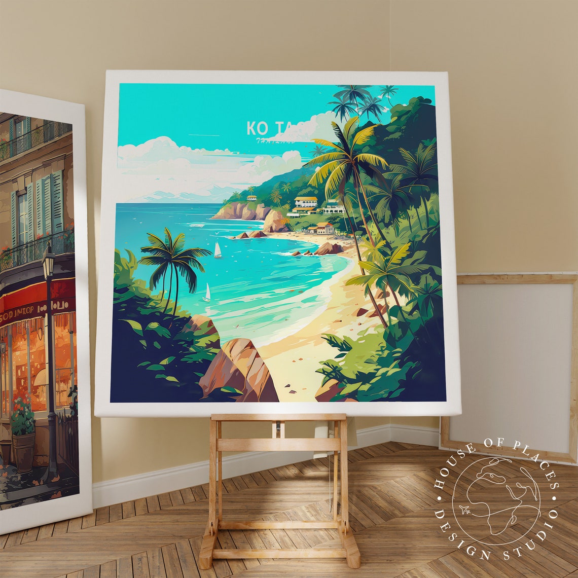 Ko Tao Thailand Tropical Palm Beach Square Retro Travel Poster - Image 2
