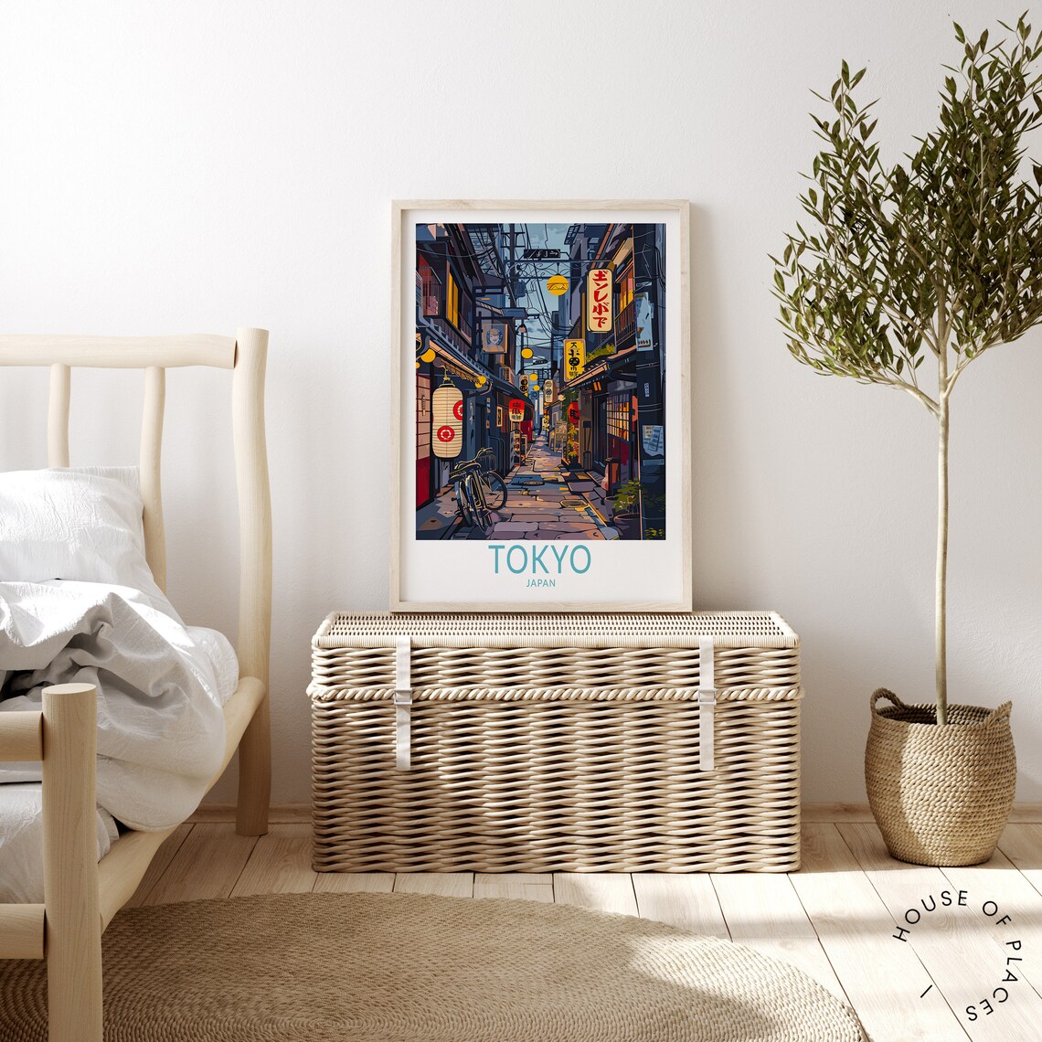 Tokyo Japan Lantern Lit Izakaya Alley Night Bicycle Travel Poster - Image 4