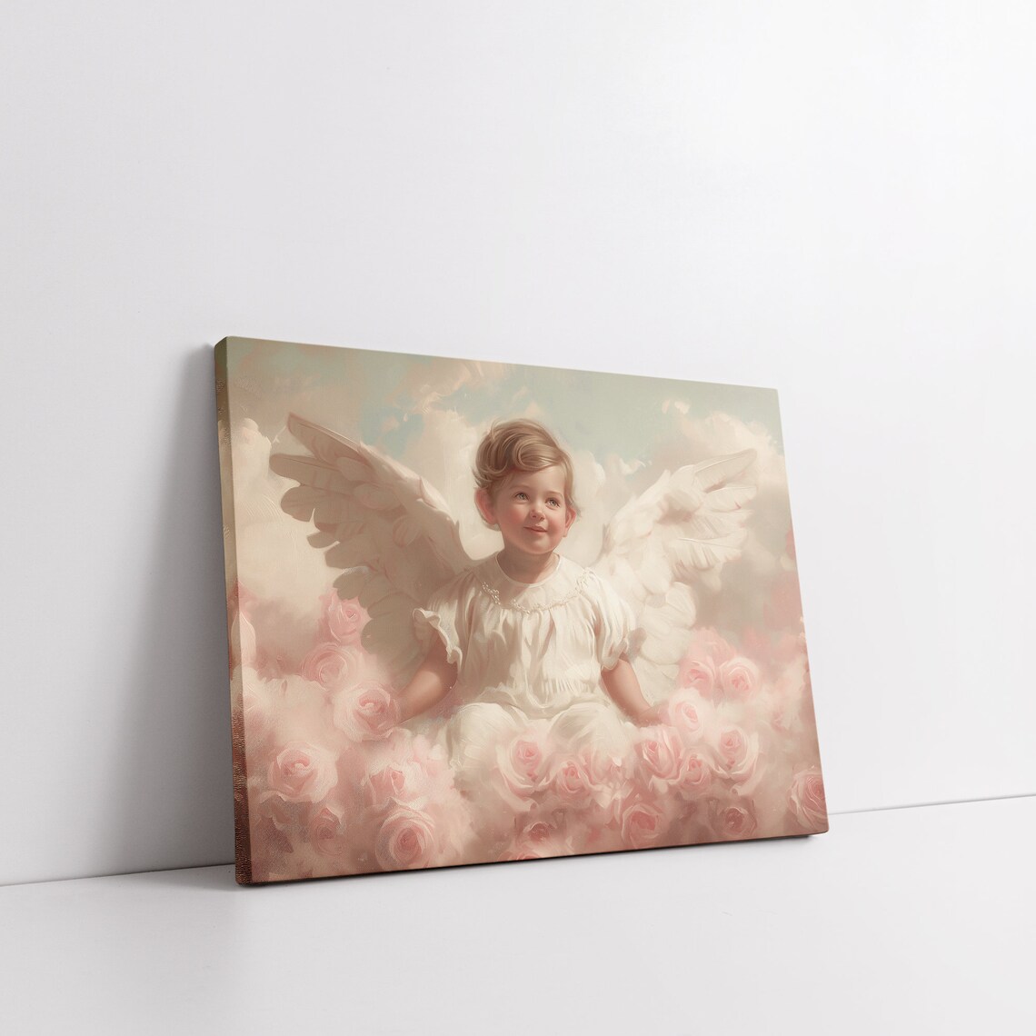 Vintage Cherub Angel Child Among Pink Roses Romantic Nursery Poster - Image 7
