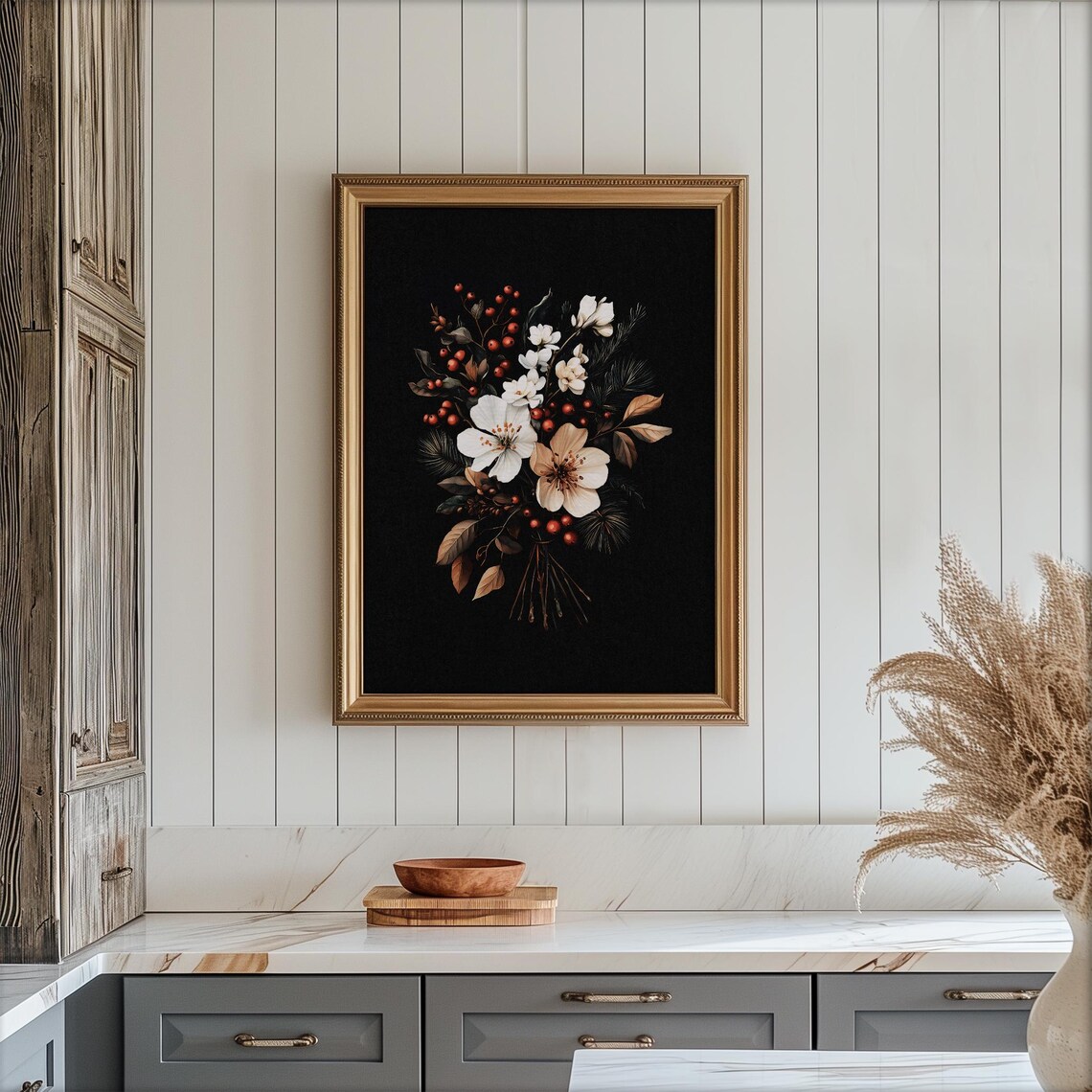 Dark Moody Winter Flower Bouquet Poster Christmas Botanical Art - Image 4